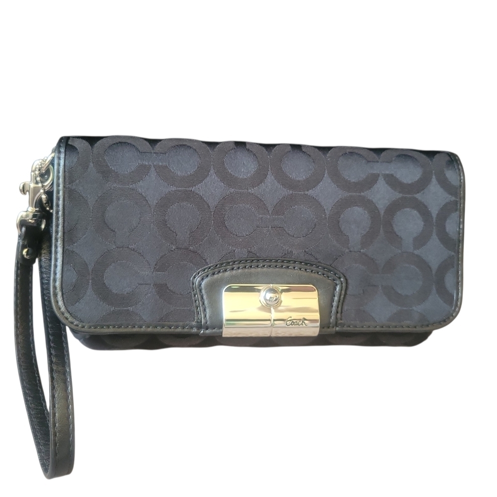 Black Coach Wristlet with Silver Accents